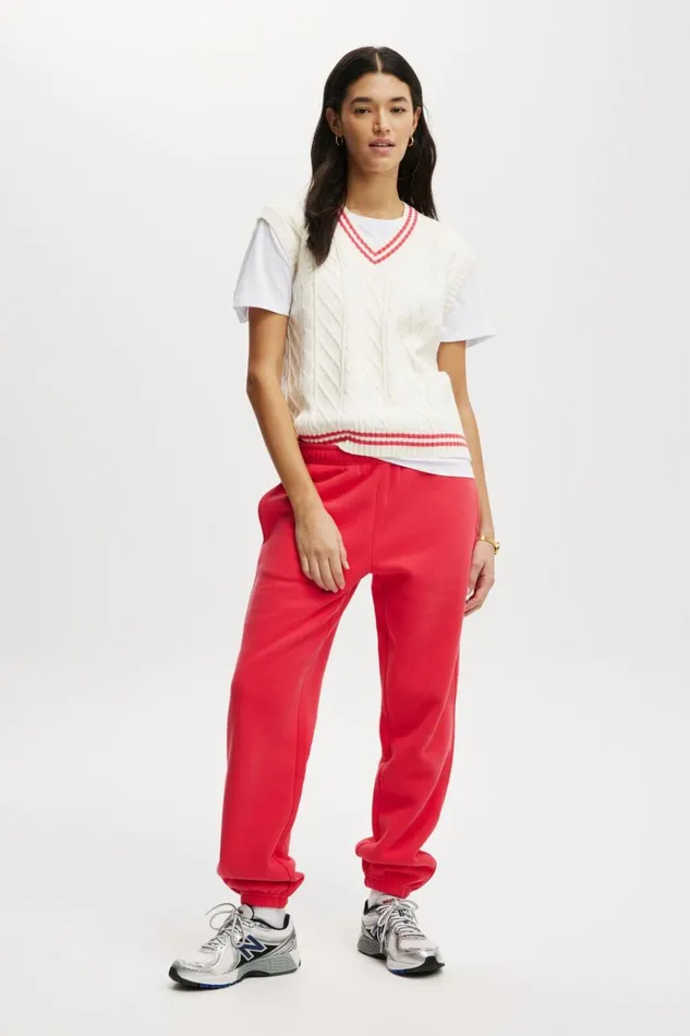 Women Pants Cotton On Plush Essential Gym Sweatpant Frenchie Red