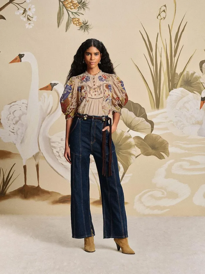 Women Pants Farm Rio Dark Denim High Waist Snips Pants