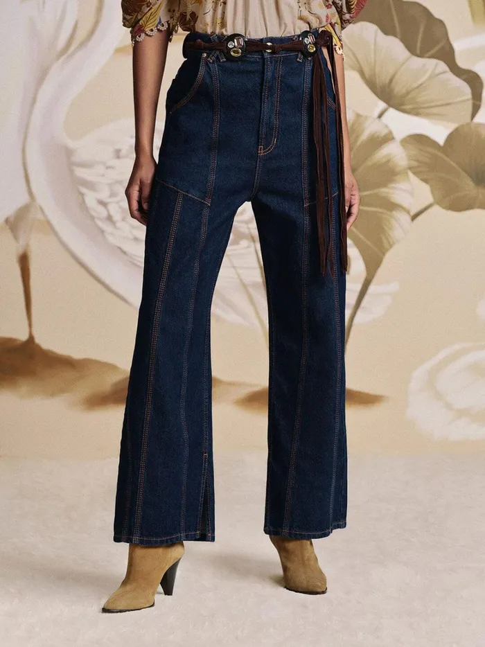 Women Pants Farm Rio Dark Denim High Waist Snips Pants