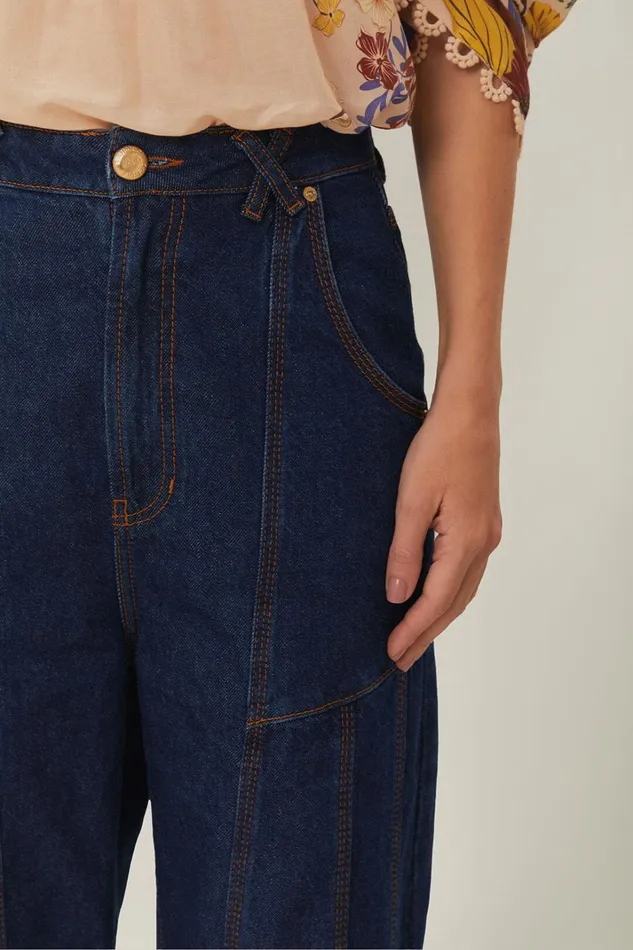 Women Pants Farm Rio Dark Denim High Waist Snips Pants