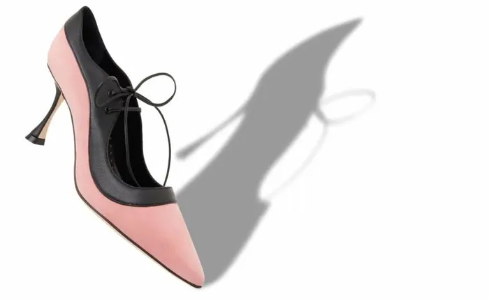 Women Pink And Black Suede LaceUp Pumps Manolo Blahnik Pumps