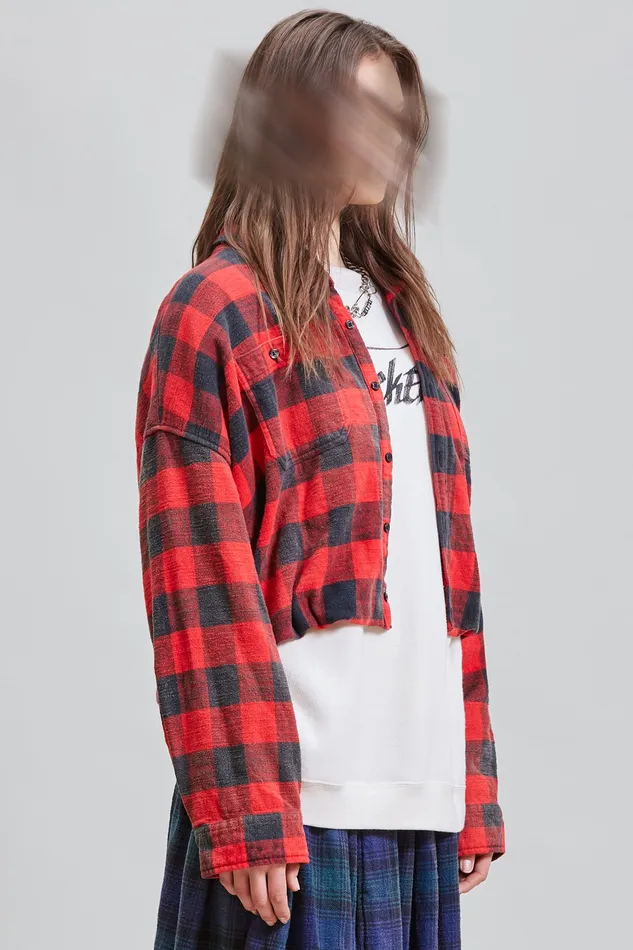 Women R13 Gathered Hem Work Shirt 8211 Red Buffalo Plaid Tops