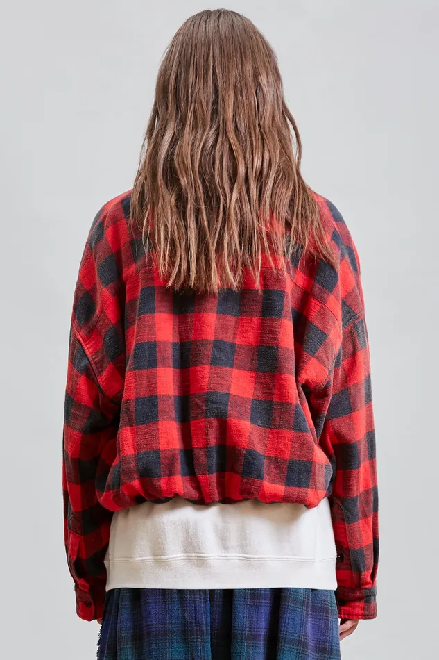 Women R13 Gathered Hem Work Shirt 8211 Red Buffalo Plaid Tops