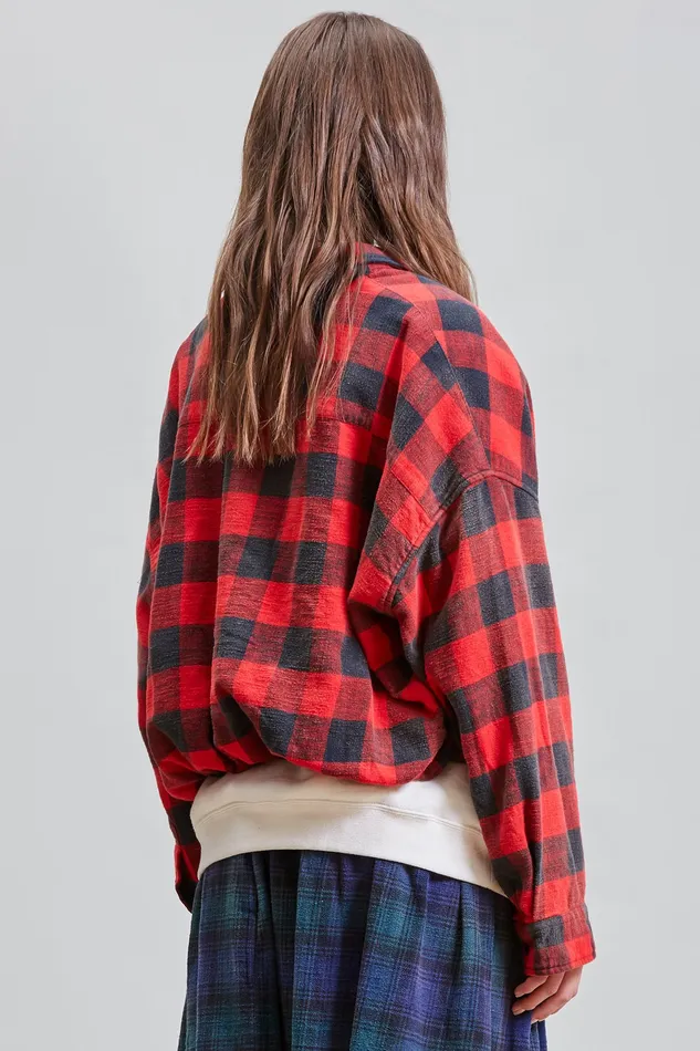 Women R13 Gathered Hem Work Shirt 8211 Red Buffalo Plaid Tops