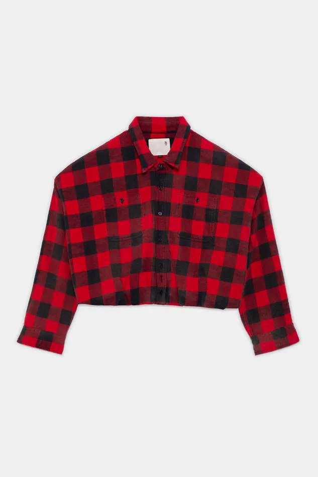 Women R13 Gathered Hem Work Shirt 8211 Red Buffalo Plaid Tops