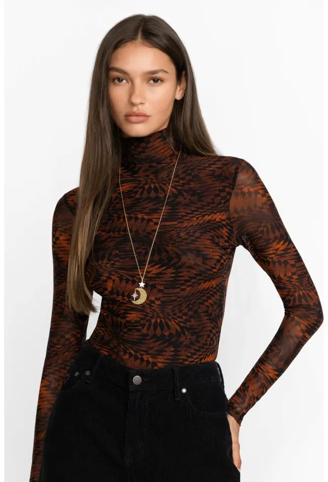 Women Rebecca Mesh Mock Neck Long Sleeve Tee Multi Johnny Was Tops