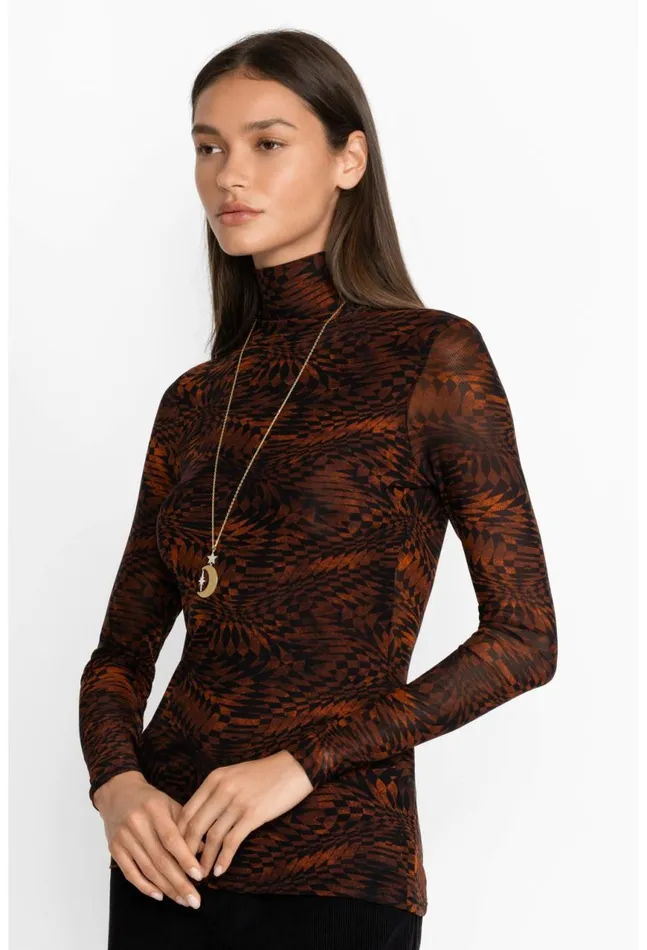 Women Rebecca Mesh Mock Neck Long Sleeve Tee Multi Johnny Was Tops