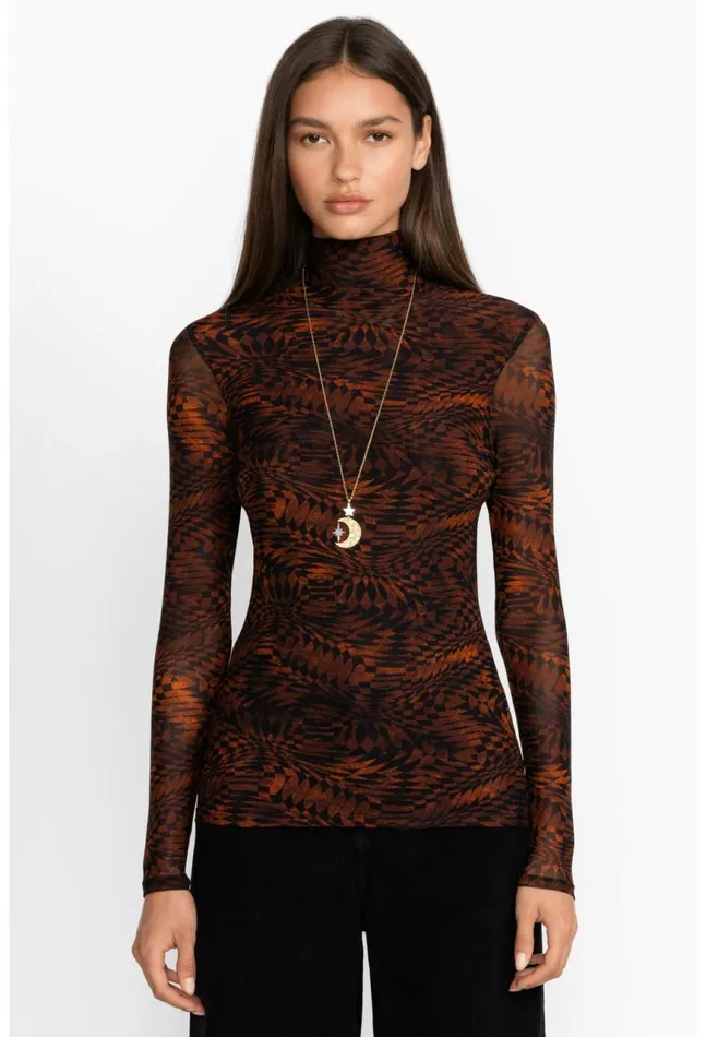 Women Rebecca Mesh Mock Neck Long Sleeve Tee Multi Johnny Was Tops