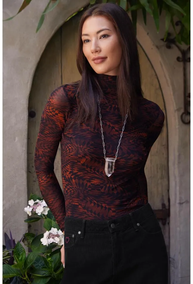 Women Rebecca Mesh Mock Neck Long Sleeve Tee Multi Johnny Was Tops