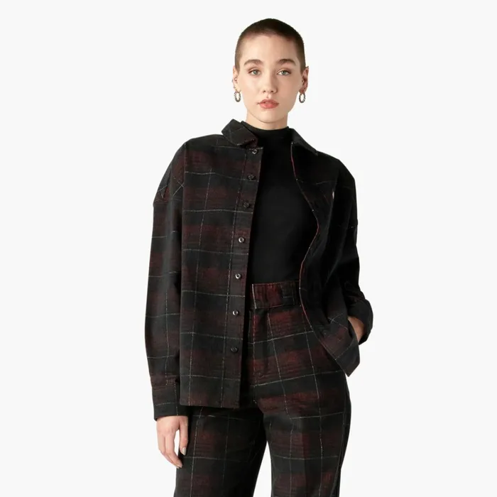 Womens Alma Corduroy Shirt Dark Corduroy Plaid Dark Corduroy Plaid ckd Women Dickies Button Up