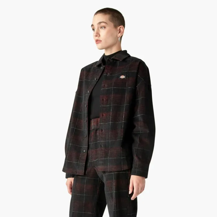 Womens Alma Corduroy Shirt Dark Corduroy Plaid Dark Corduroy Plaid ckd Women Dickies Button Up