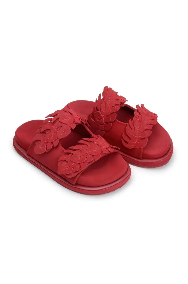 Women Sandals Farm Rio Red Mini Monstera Anatomic Slide Sandal