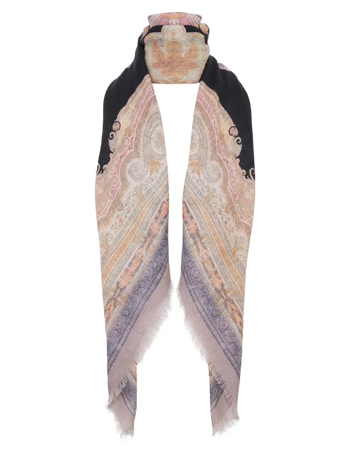 Women Scarves Zimmermann Printed Shawl Tear Drop Rug Black