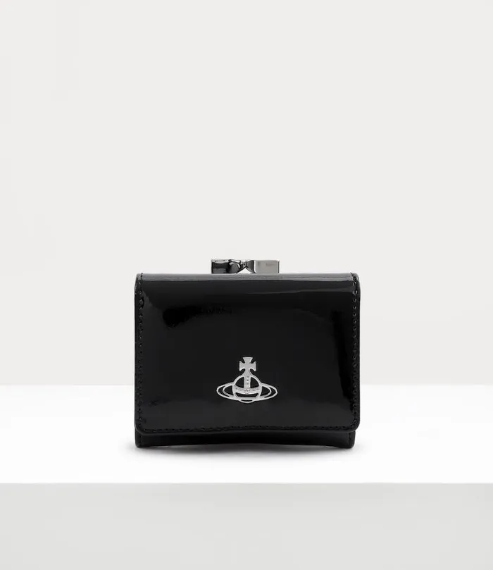 Women Shiny Patent Small Frame Wallet Black Vivienne Westwood Wallets And Purses