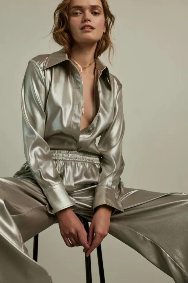 Women Shirts and Blouses Lala Berlin Blouse Bemara 8211 Polyester 8211 Silver