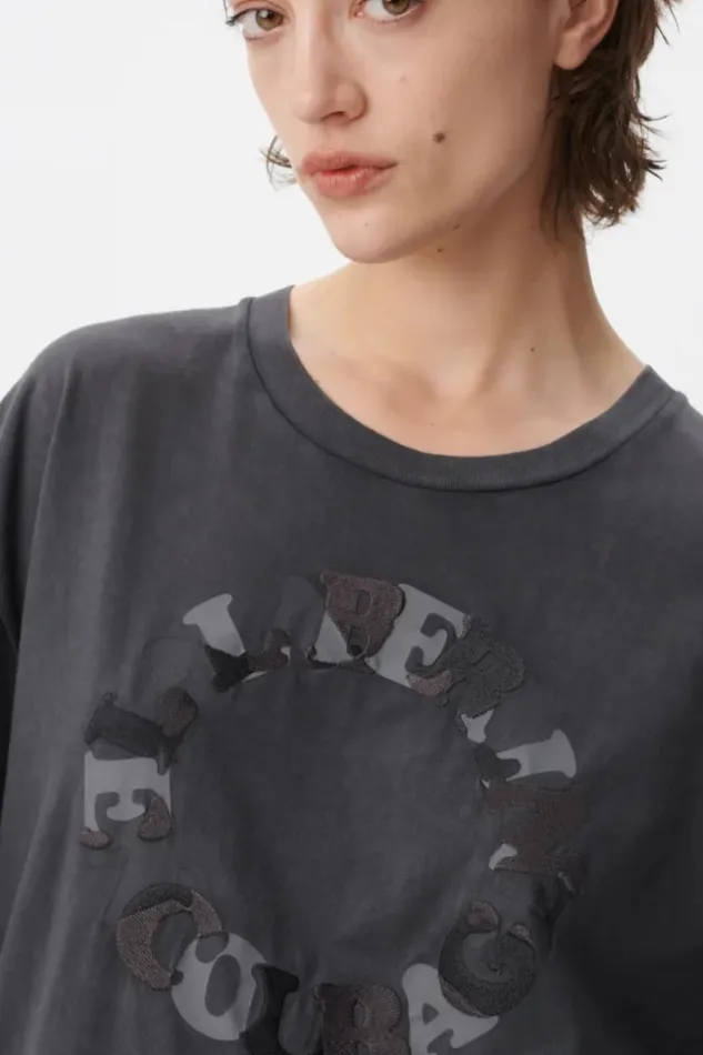 Women Shirts and Blouses Lala Berlin TShirt Celia Cotton Encourage Antracite