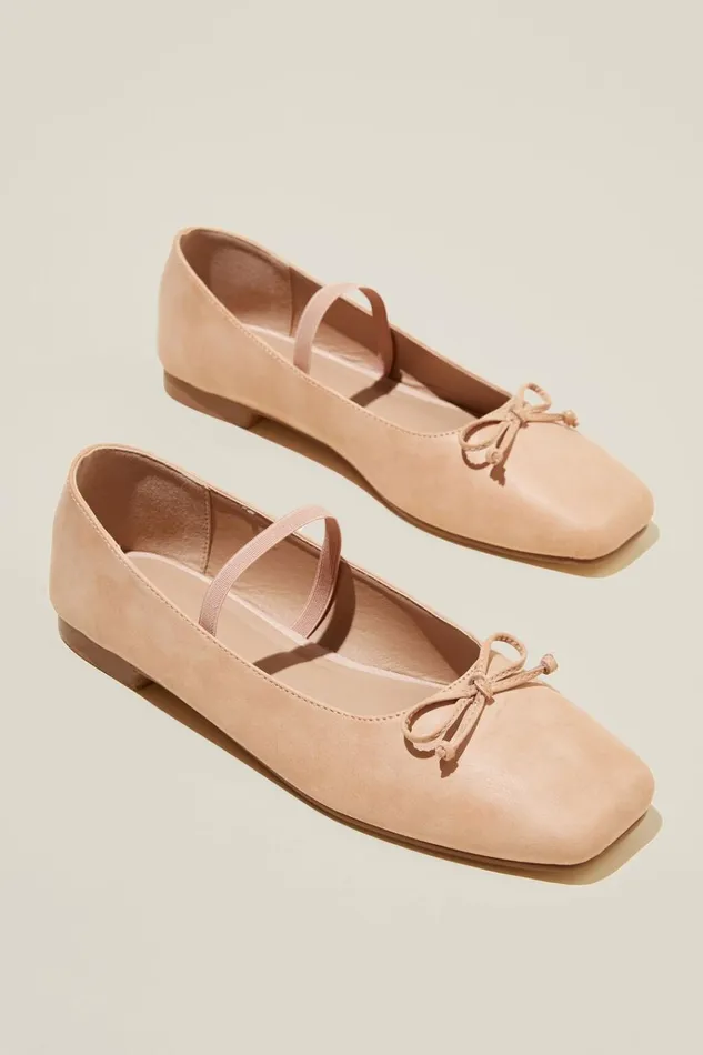 Women Shoes and Slippers Cotton On Gia Square Ballet Beige Pink Distressed Vegan Leather Women Shoes and Slippers Cotton On Gia Square Ballet Beige Pink Distressed Vegan Leather