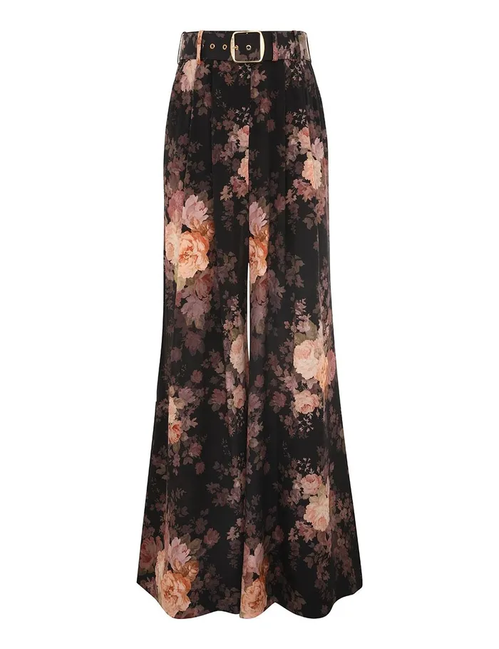 Women Shorts and Pants Zimmermann Illustration Tuck Pant Black Rococo Floral
