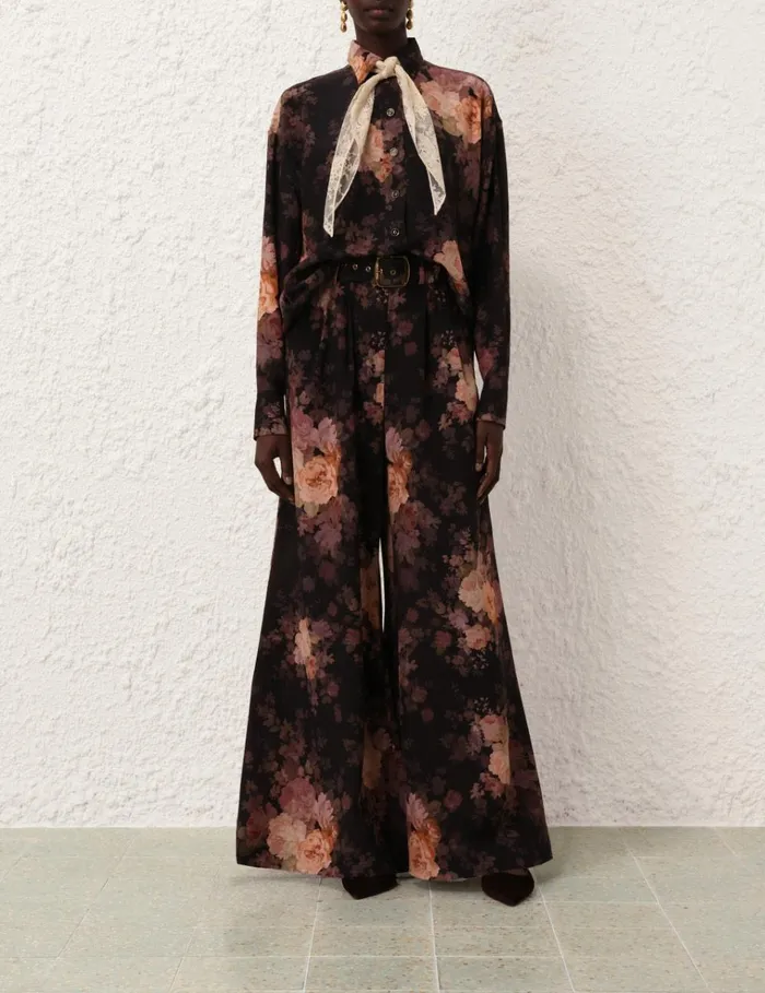 Women Shorts and Pants Zimmermann Illustration Tuck Pant Black Rococo Floral