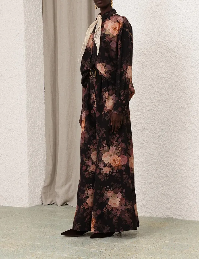 Women Shorts and Pants Zimmermann Illustration Tuck Pant Black Rococo Floral