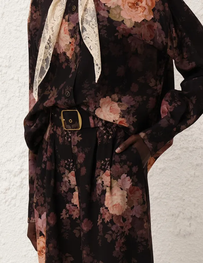 Women Shorts and Pants Zimmermann Illustration Tuck Pant Black Rococo Floral