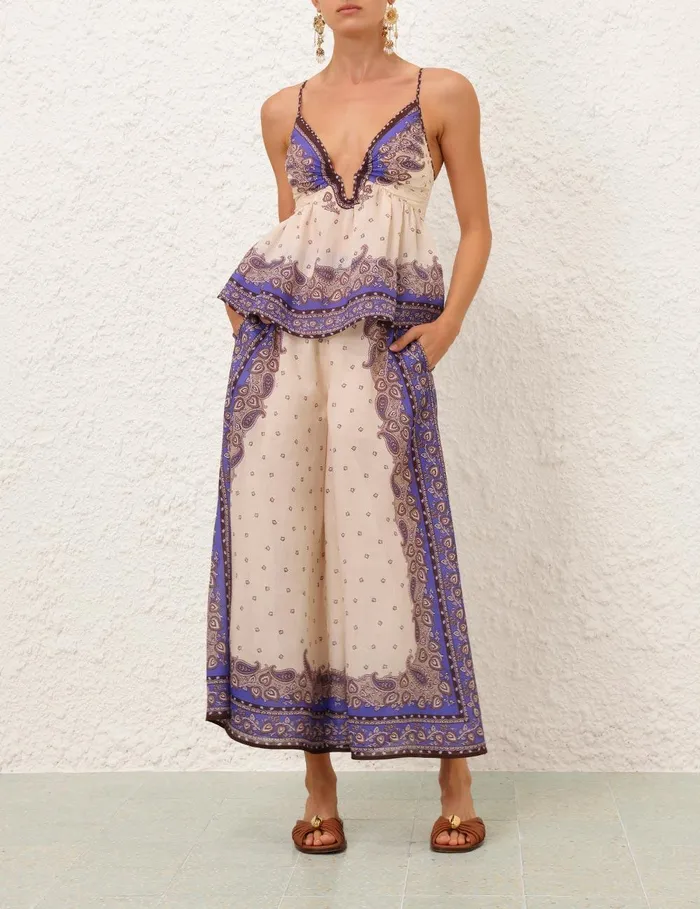 Women Shorts and Pants Zimmermann Maxine Wide Leg Cropped Pant Purple Paisley