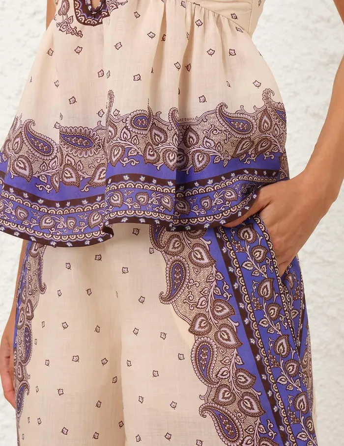 Women Shorts and Pants Zimmermann Maxine Wide Leg Cropped Pant Purple Paisley