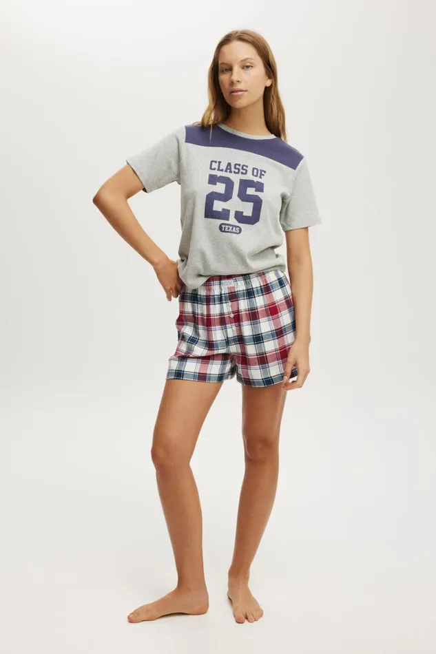 Women Shorts Cotton On Flannel Boyfriend Boxer Short Stephanie Check Blue