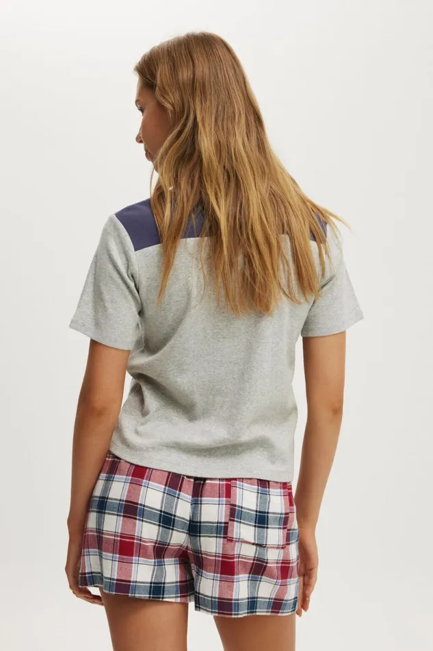Women Shorts Cotton On Flannel Boyfriend Boxer Short Stephanie Check Blue