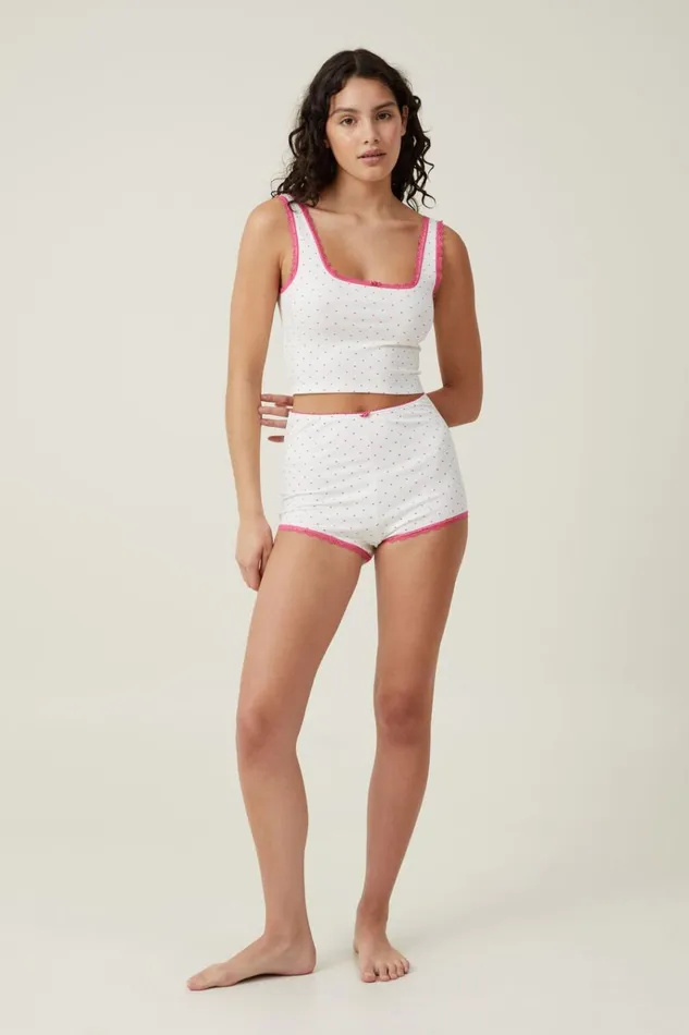 Women Shorts Cotton On Rib Lace Short Raspberry Mauve Spot