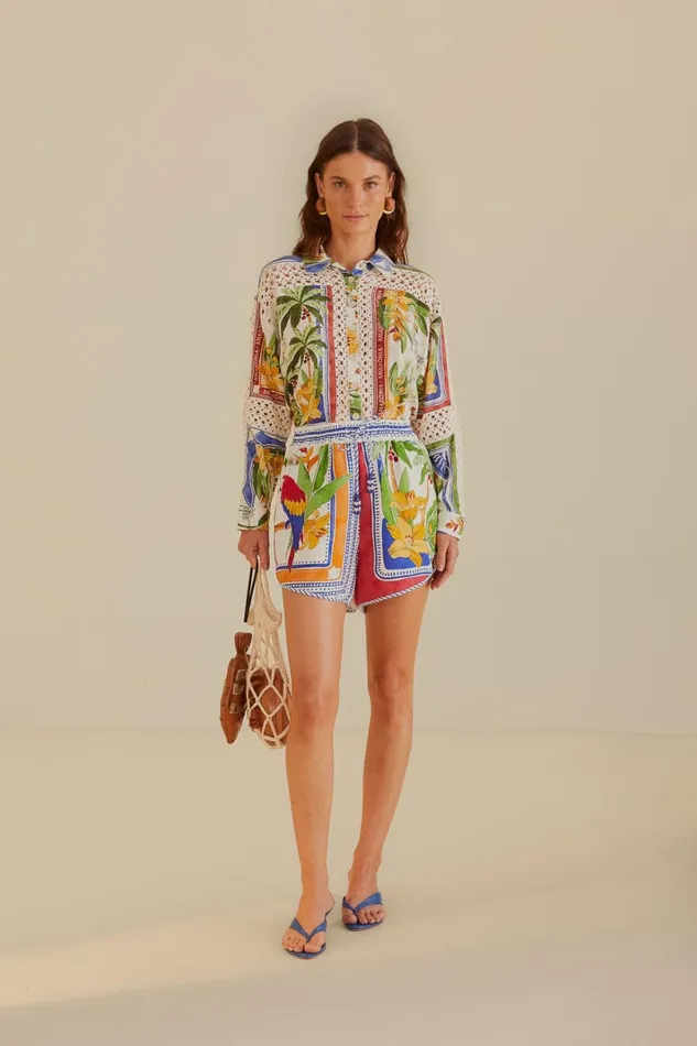 Women Shorts Farm Rio OffWhite Tropical Destination Lenzing Ecovero Euroflax Shorts