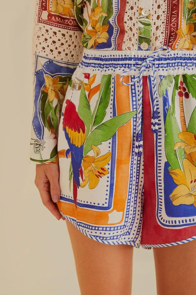 Women Shorts Farm Rio OffWhite Tropical Destination Lenzing Ecovero Euroflax Shorts