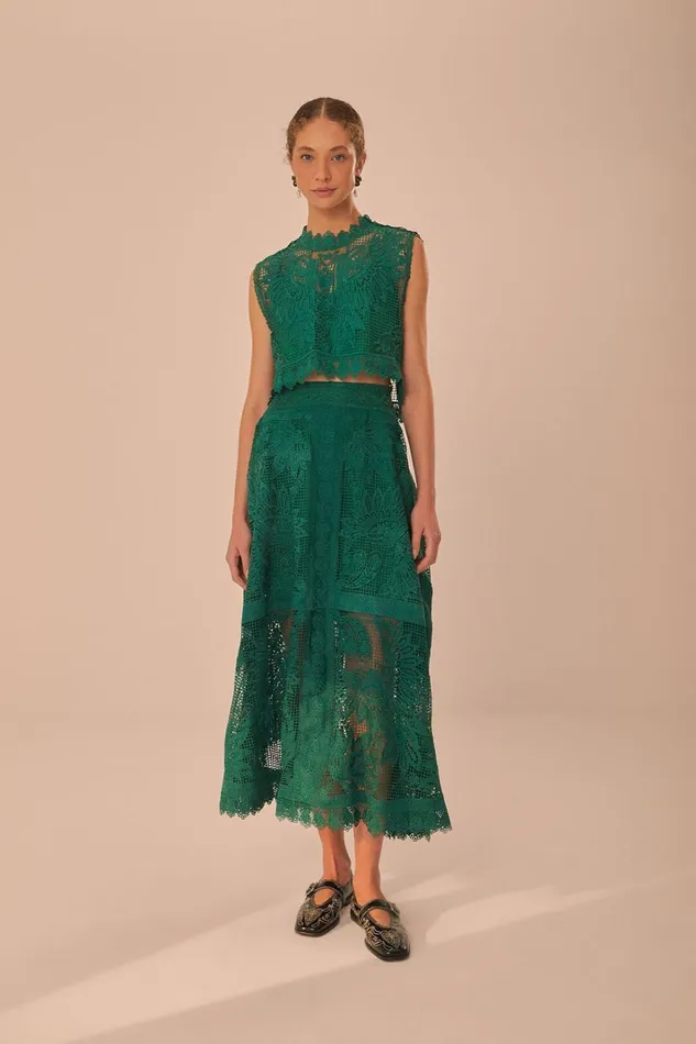 Women Skirts Farm Rio Green Toucans Guipure Midi Skirt