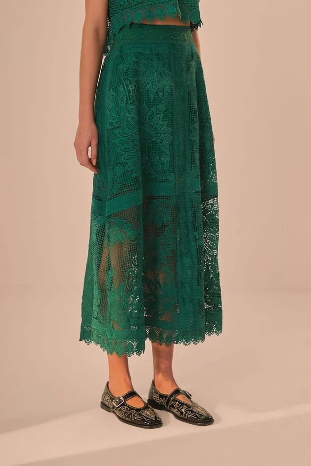 Women Skirts Farm Rio Green Toucans Guipure Midi Skirt