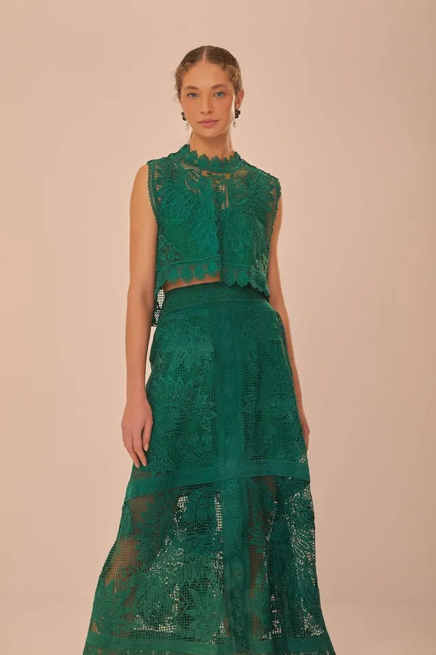Women Skirts Farm Rio Green Toucans Guipure Midi Skirt