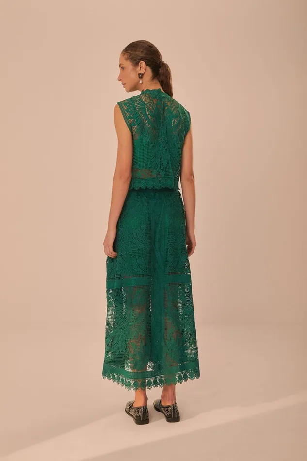 Women Skirts Farm Rio Green Toucans Guipure Midi Skirt