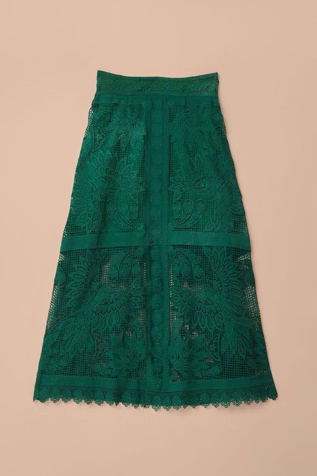 Women Skirts Farm Rio Green Toucans Guipure Midi Skirt