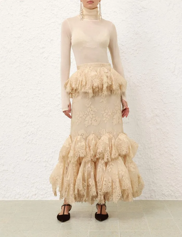Women Skirts Zimmermann Eden Lace Handkerchief Skirt Light Tea