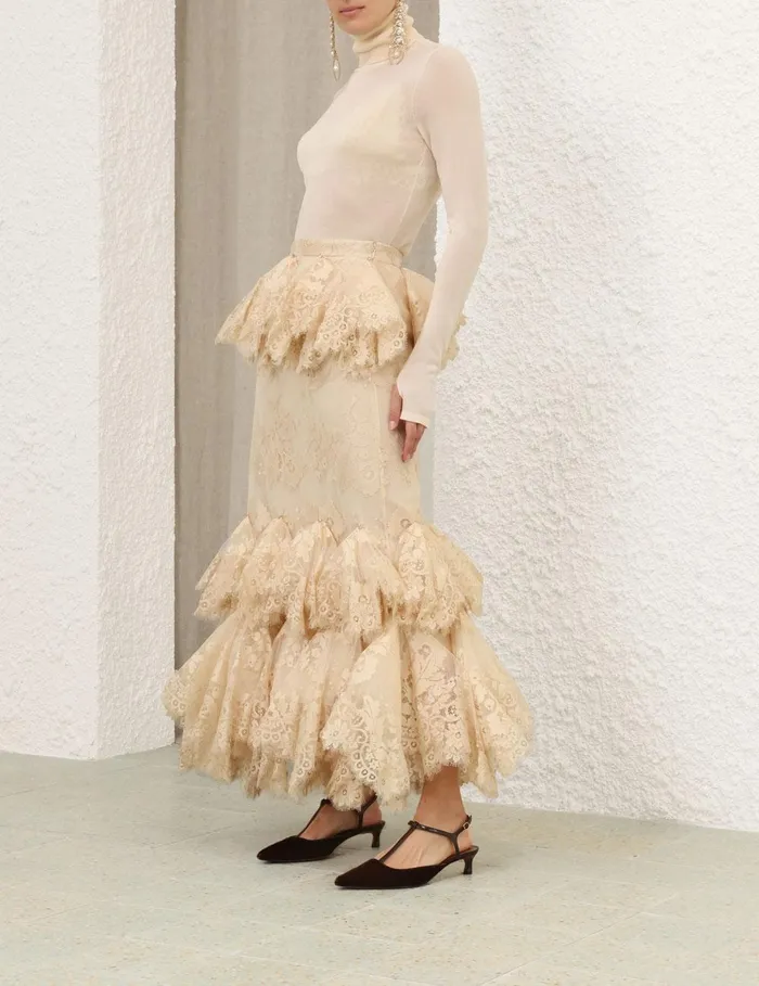Women Skirts Zimmermann Eden Lace Handkerchief Skirt Light Tea