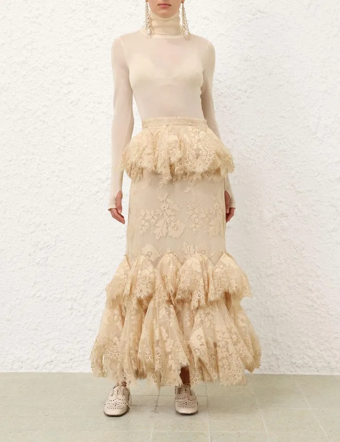 Women Skirts Zimmermann Eden Lace Handkerchief Skirt Light Tea