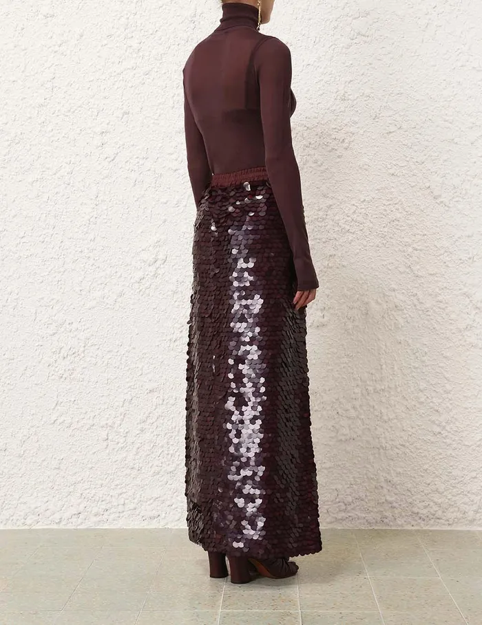 Women Skirts Zimmermann Eden Sequin Maxi Skirt Mahogany