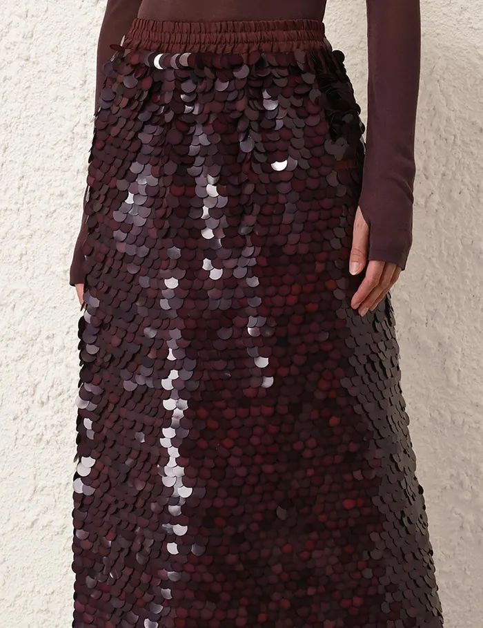 Women Skirts Zimmermann Eden Sequin Maxi Skirt Mahogany