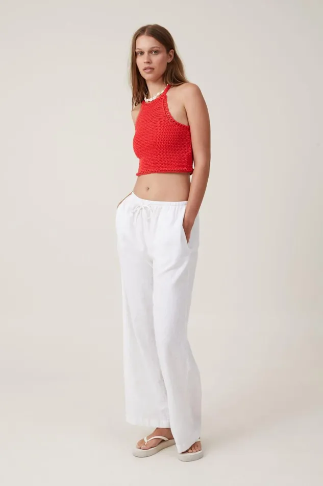 Women Sweaters and Cardigans Cotton On Crochet Scallop Halter Knit Racer Red