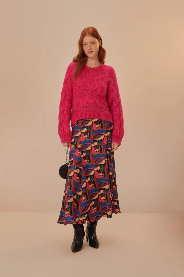 Women Sweaters and Sweatshirts Farm Rio Pink Maxi Cable Knit Sweater