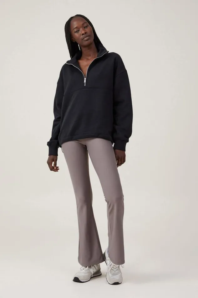 Women Sweats and Hoodies Cotton On Plush Essential Half Zip Jumper Black