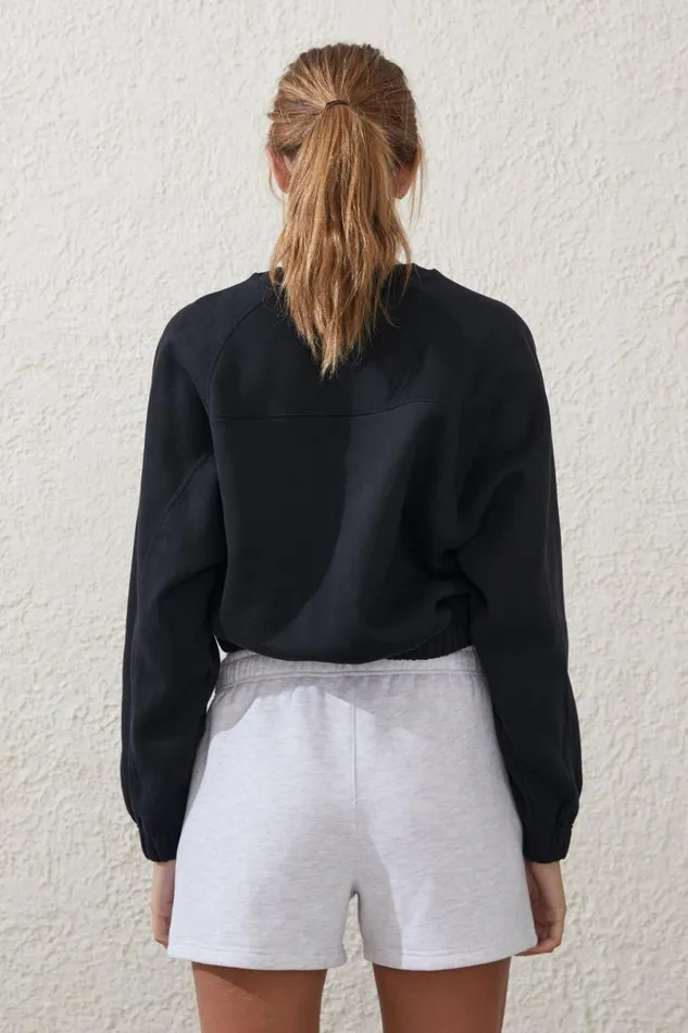 Women Sweats and Hoodies Cotton On Plush Saddle Sleeve Jumper Black