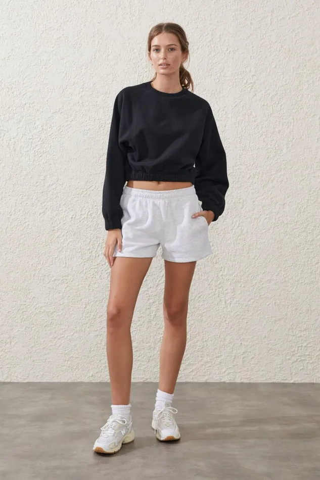 Women Sweats and Hoodies Cotton On Plush Saddle Sleeve Jumper Black