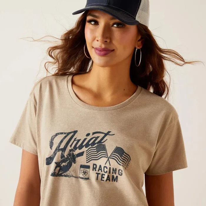 Women TShirts and Tops Ariat Ariat Racing Team TShirt Oatmeal Heather