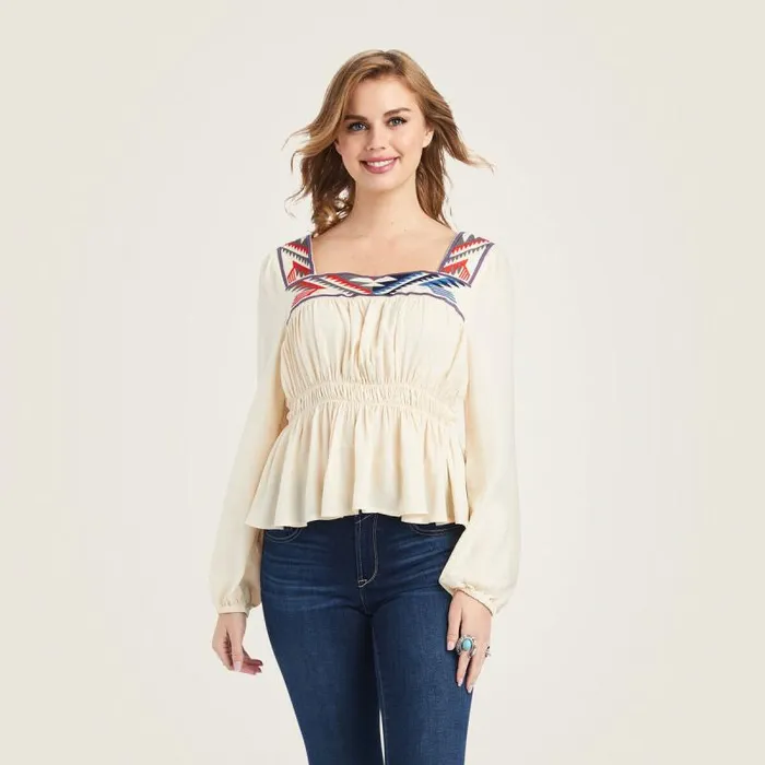 Women TShirts and Tops Ariat Jacquard Chimayo Top Buttercream