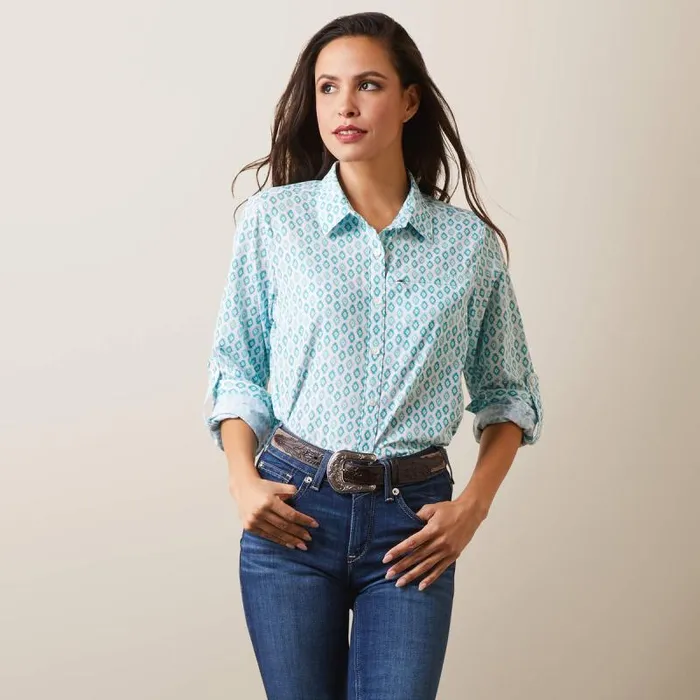 Women TShirts and Tops Ariat VentTEK Stretch Shirt Sea Breeze Print